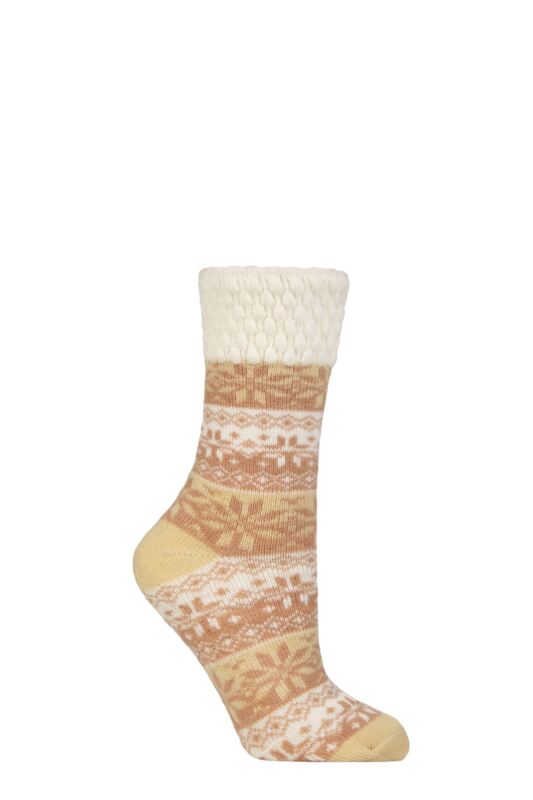 Women's 1 Pair Elle Feather-Lined Fairisle Home Socks Classic Beige 4-8