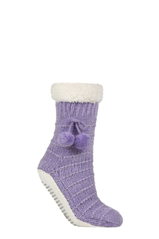 Women's 1 Pair Elle Chenille Slipper Socks with Moccasin Sole Light Lavender 4-8