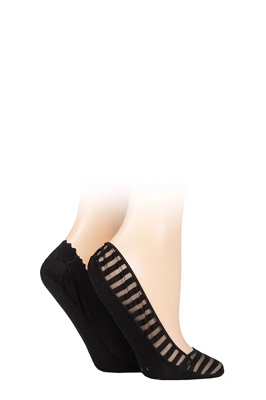 Women's 2 Pair Elle Sheer Stripe and Scallop Edge Shoe Liners