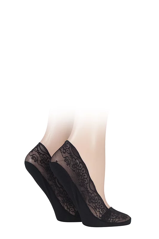 Women's 2 Pair Elle Lace Shoe Liner Socks with Grip