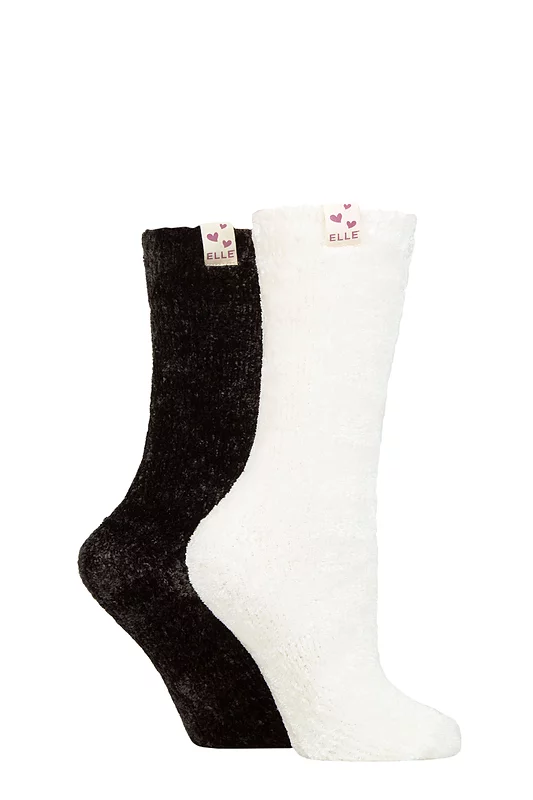 Women's 2 Pair Elle Chenille Leisure Socks Charcoal Cream 4-8