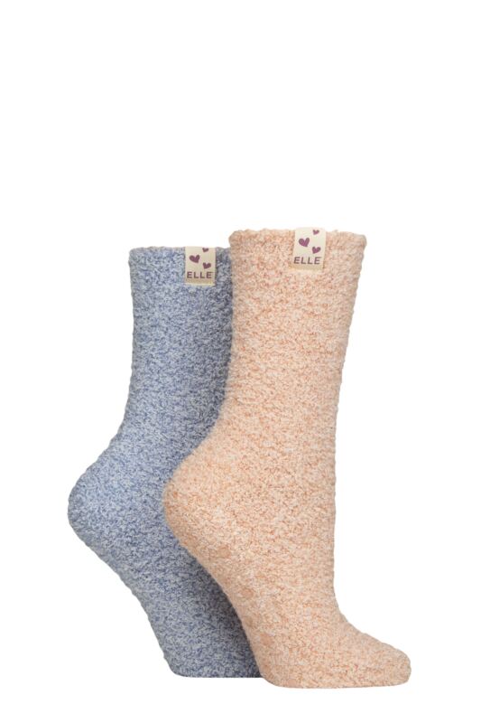 Women's 2 Pair Elle Cosy Bed & Slipper Socks Coral Blaze 4-8