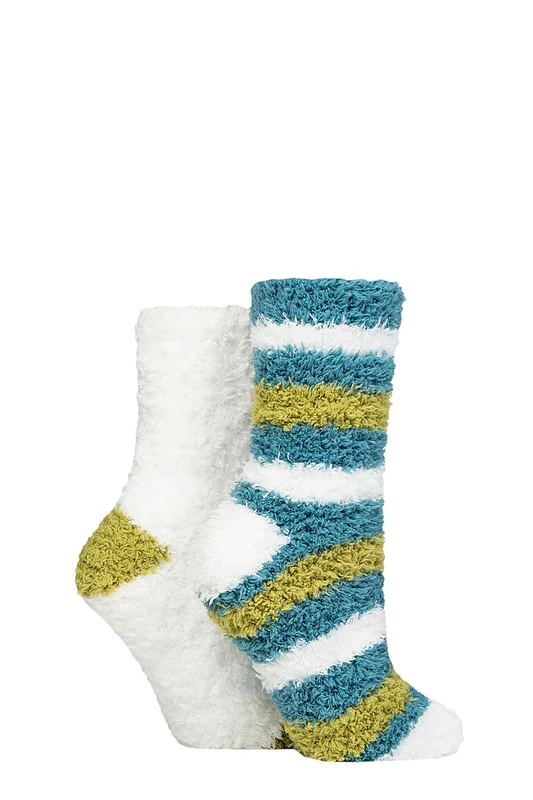 Women's 2 Pair Elle Fluffy and Cosy Blissful Bed Time Socks Autumn Apple 4-8