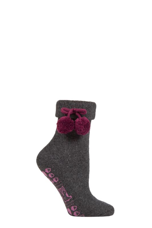 Women's 1 Pair Elle Wool Mix Slipper Socks with Pompoms