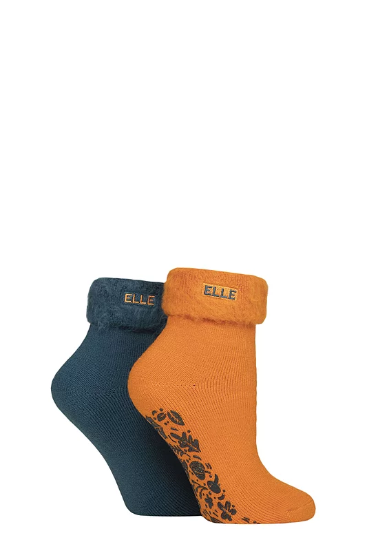 Women's 2 Pair Elle Thermal Bed and Slipper Socks Marmalade 4-8