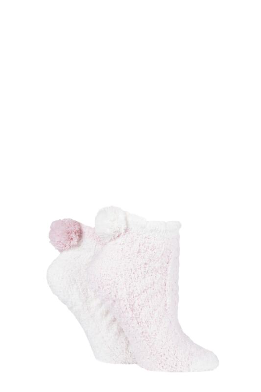 Women's 2 Pair Elle Cable Cosy Anklet Socks with Pom Poms