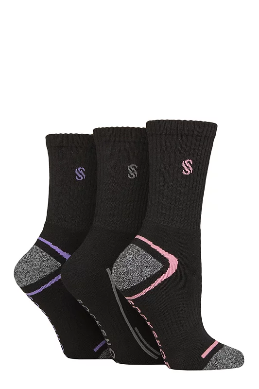 Women's 3 Pair SOCKSHOP Performance Sport Cushioned Crew Socks