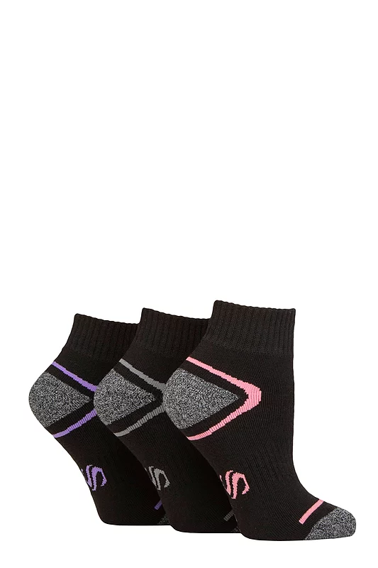 Women's 3 Pair SOCKSHOP Performance Sport Cushioned Ankle Socks