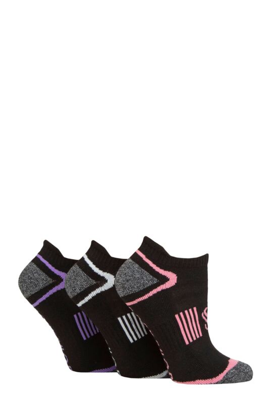 Women's 3 Pair SOCKSHOP Performance Sport Half Cushioned Tech Trainer Socks Black 4-8