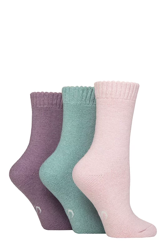 Women's 3 Pair SOCKSHOP Wool Blend Thermal Socks Mint / Blush / Lilac 4-8