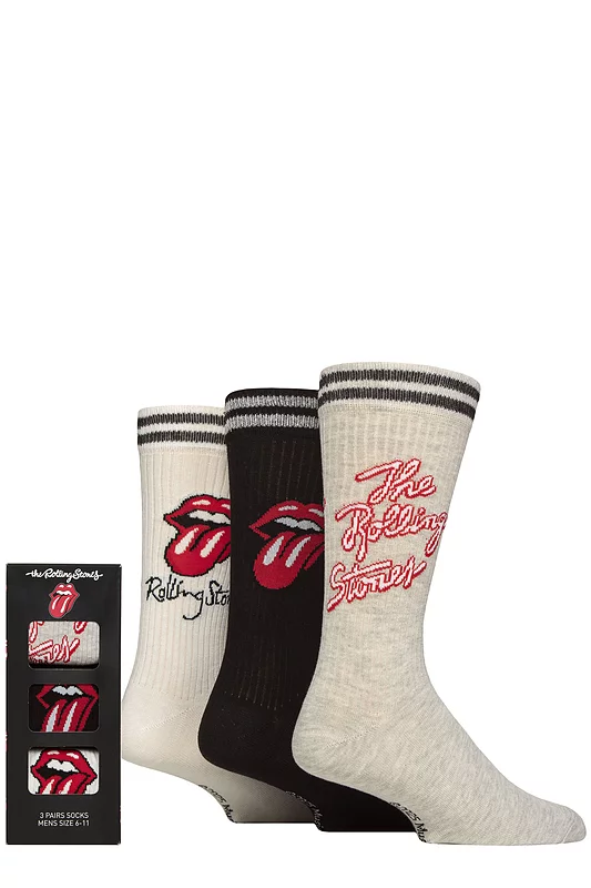 Mens 3 Pair SOCKSHOP Music Collection The Rolling Stones Gift Boxed Cotton Socks Multi 6-11 Mens