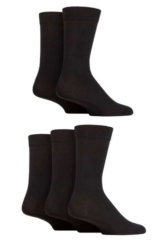 Mens 5 Pair SOCKSHOP Plain and Patterned Cotton Socks with Gentle Grip Tops