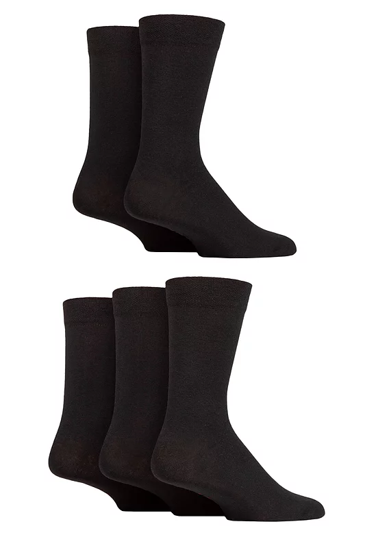 Mens 5 Pair SOCKSHOP Plain and Patterned Cotton Socks with Gentle Grip Tops