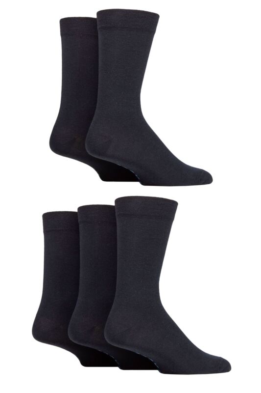 Mens 5 Pair SOCKSHOP Plain and Patterned Cotton Socks with Gentle Grip Tops Navy Plain 7-11 Mens