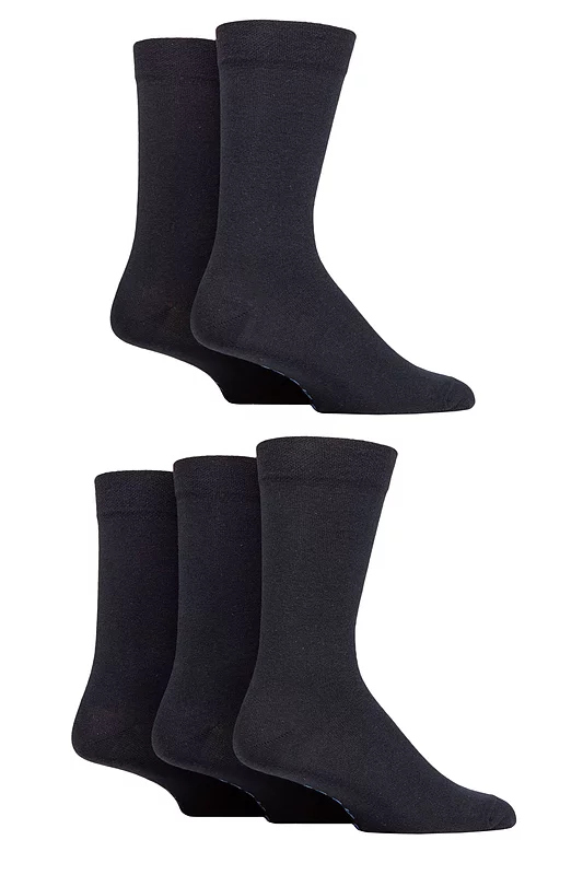 Mens 5 Pair SOCKSHOP Plain and Patterned Cotton Socks with Gentle Grip Tops Navy Plain 7-11 Mens