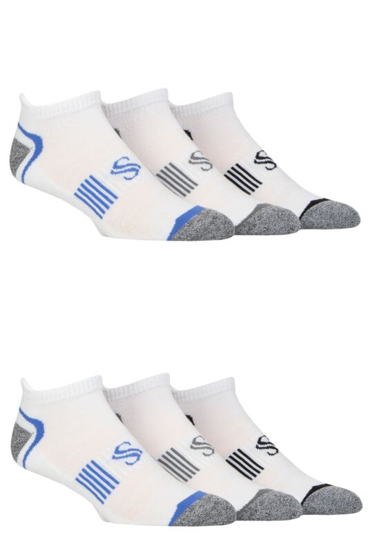 Mens 6 Pair SOCKSHOP Performance Sport Tech Half Cushioned Trainer Socks