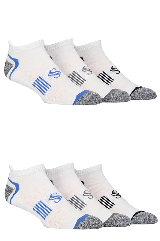 Mens 6 Pair SOCKSHOP Performance Sport Tech Half Cushioned Trainer Socks