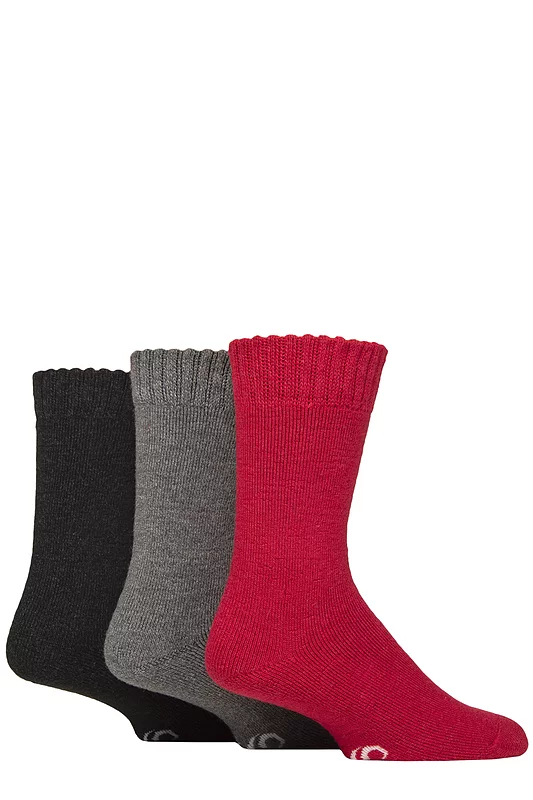 Mens 3 Pair SOCKSHOP Wool Blend Thermal Socks Crimson / Black / Charcoal 6-11