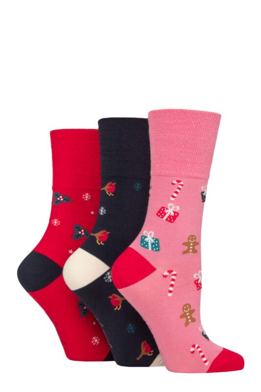Women's 3 Pair SOCKSHOP Gentle Grip Bamboo Christmas Socks