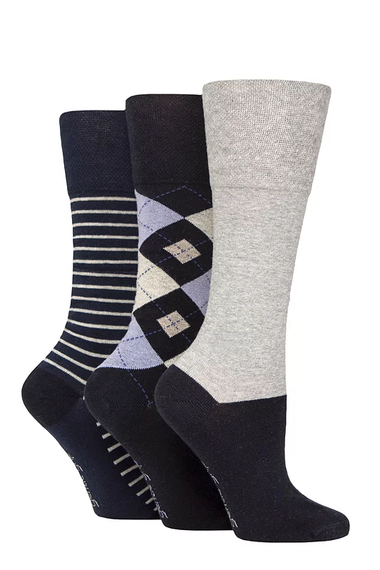 Women's 3 Pair SOCKSHOP Gentle Grip Plain and Patterned Cotton Knee High Socks