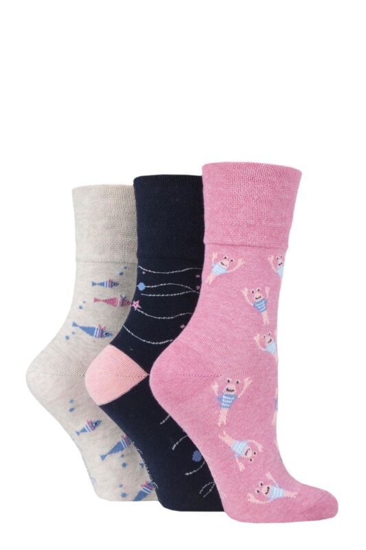 Women's 3 Pair Gentle Grip Fun Feet Socks