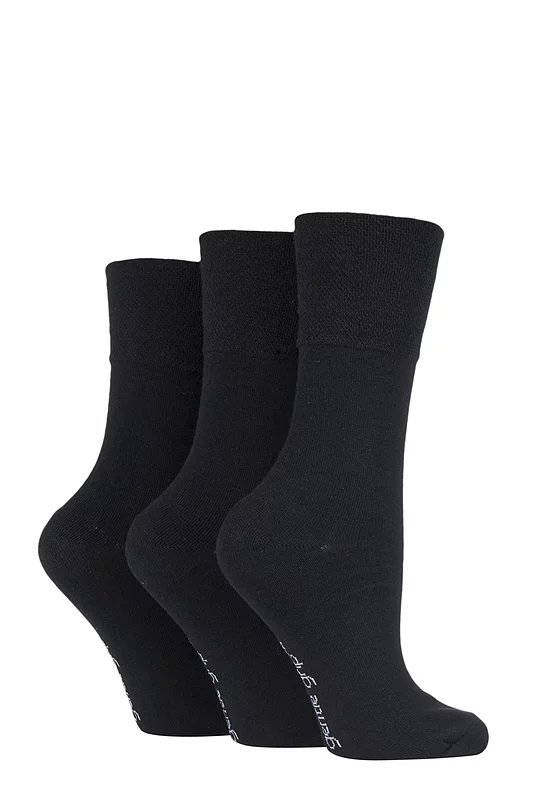 Women's 3 Pair Gentle Grip Plain Cotton Socks