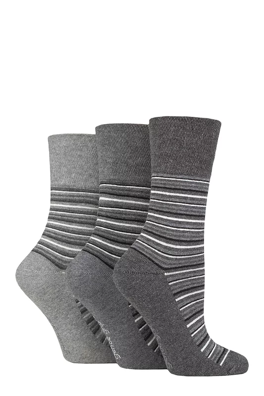 Women's 3 Pair Gentle Grip Cotton Patterned and Striped Socks