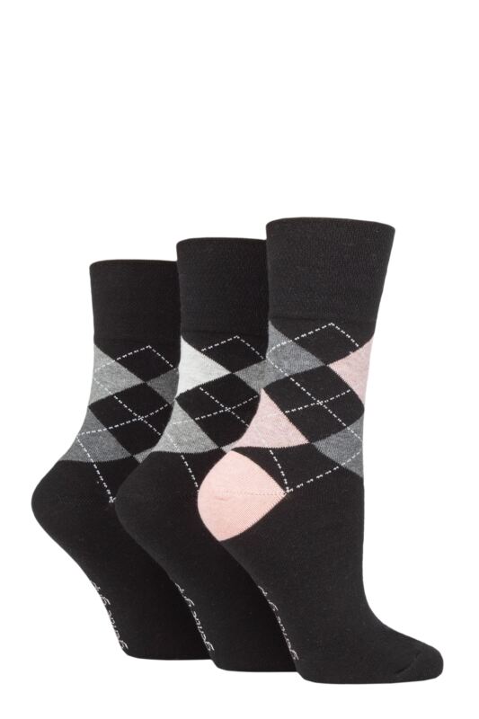 Women's 3 Pair Gentle Grip Argyle Patterned Cotton Socks