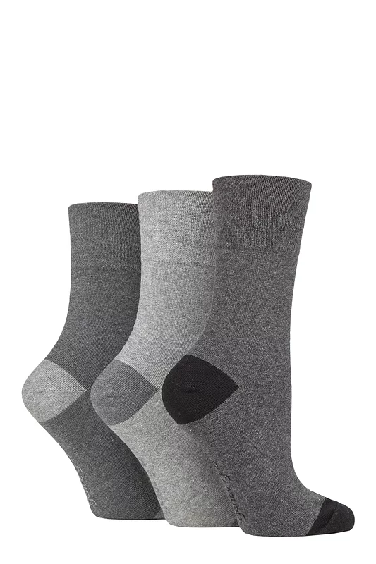 Women's 3 Pair Gentle Grip Cotton Patterned and Striped Socks