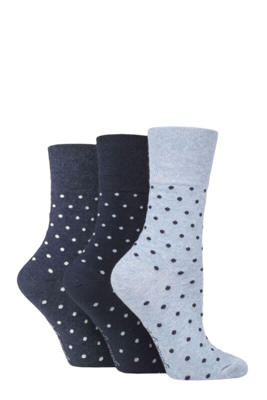 Women's 3 Pair Gentle Grip Cotton Patterned and Striped Socks