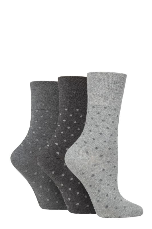 Women's 3 Pair Gentle Grip Cotton Patterned and Striped Socks