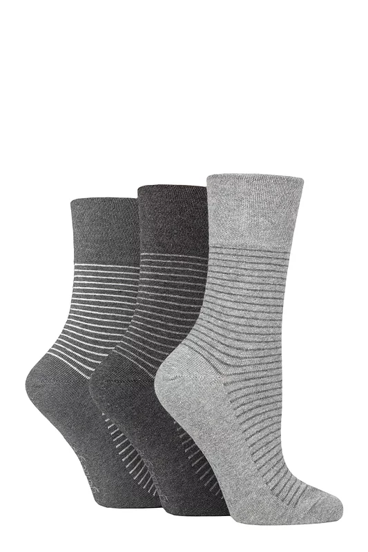 Women's 3 Pair Gentle Grip Cotton Patterned and Striped Socks