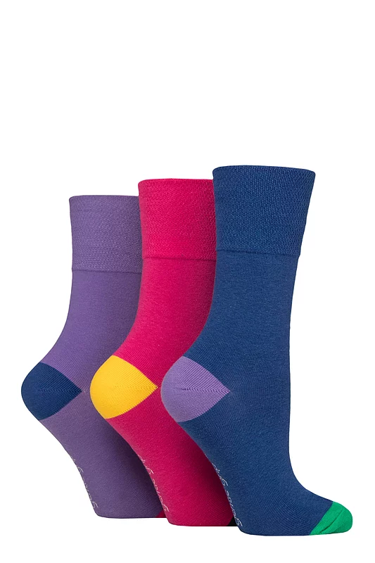 Women's 3 Pair Gentle Grip Colourburst Socks Pink / Vibrant Lilac / Dusk Blue 4-8