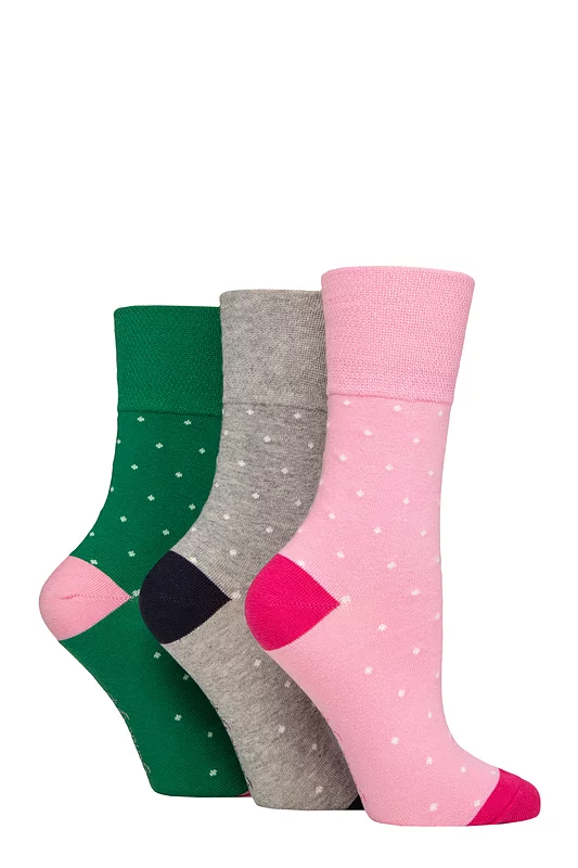 Women's 3 Pair Gentle Grip Cotton Patterned and Striped Socks Micro Polka Dot Light Grey / Pink 4-8