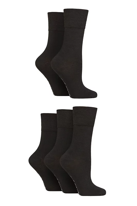 Women's 5 Pair SOCKSHOP Gentle Grip Dry Comfort Plain Socks