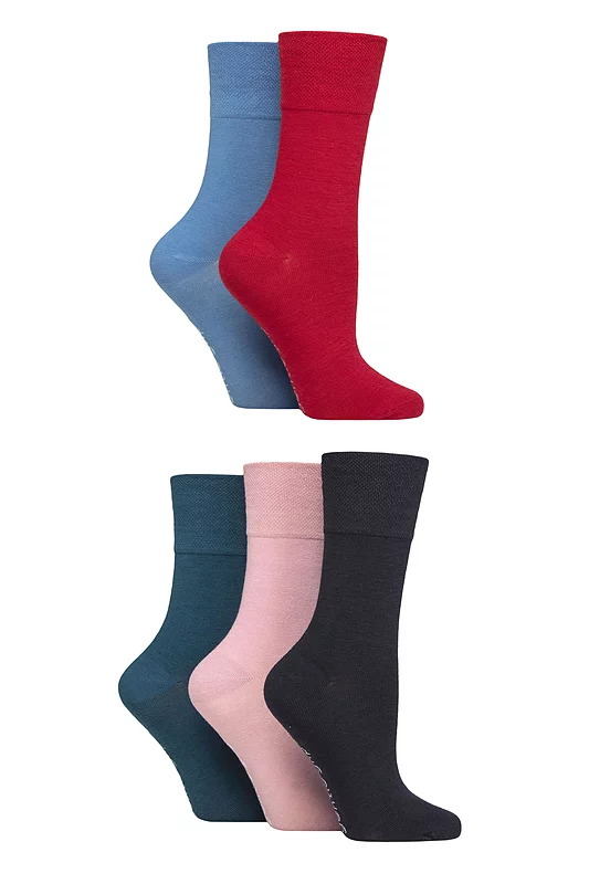 Women's 5 Pair SOCKSHOP Gentle Grip Dry Comfort Plain Socks