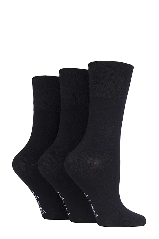 Women's 3 Pair Gentle Grip Plain Bamboo Socks