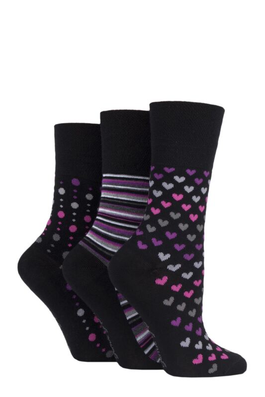 Women's 3 Pair Gentle Grip Patterned Bamboo Socks
