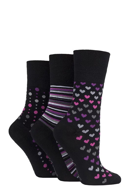 Women's 3 Pair Gentle Grip Patterned Bamboo Socks
