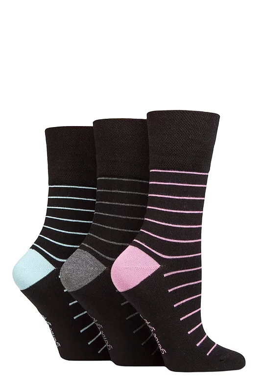 Women's 3 Pair Gentle Grip Patterned Bamboo Socks Minimal Stripe 4-8