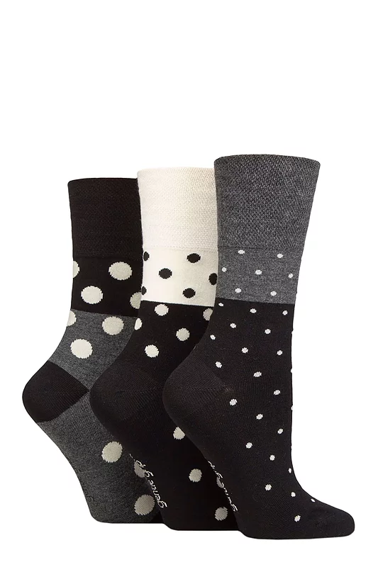 Women's 3 Pair Gentle Grip Patterned Bamboo Socks Mono Spots 4-8