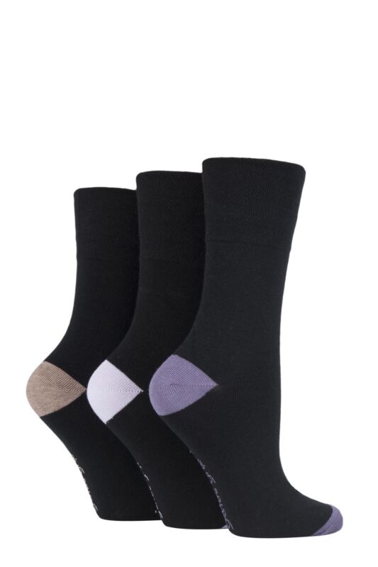 Women's 3 Pair Gentle Grip Contrast Heel and Toe Socks