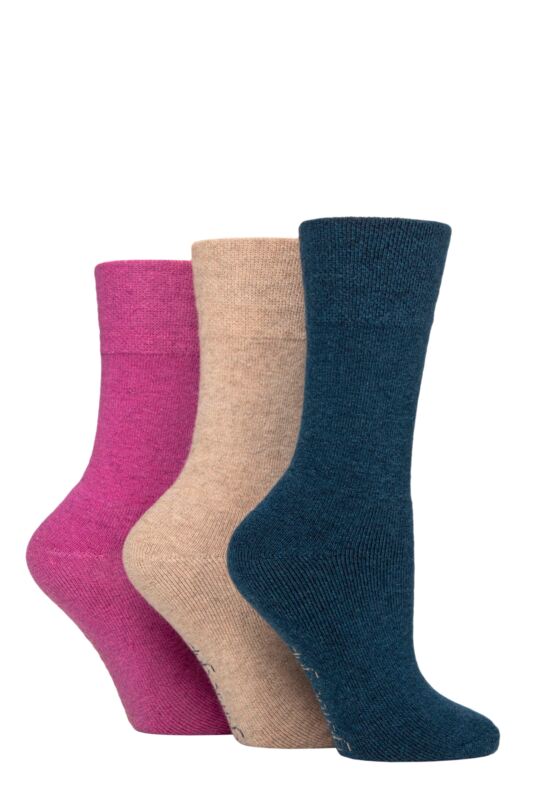 Women's 3 Pair SOCKSHOP Gentle Grip Wool Cushioned Foot Boot Socks