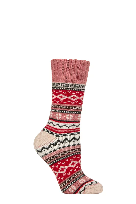 Women's 1 Pair Country Pursuit Hebrides Hiker Wool Boot Socks Pink 4-8