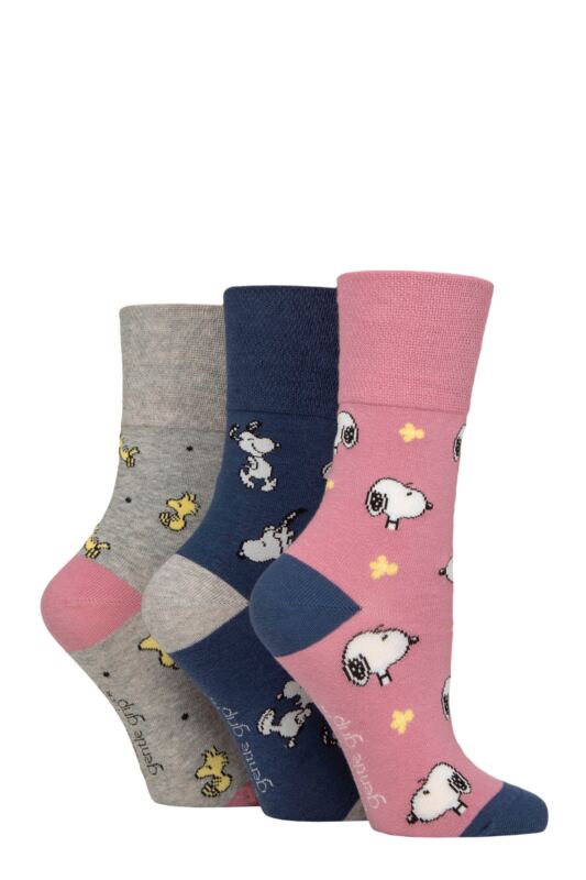 Women's 3 Pair SOCKSHOP Gentle Grip Peanuts Socks