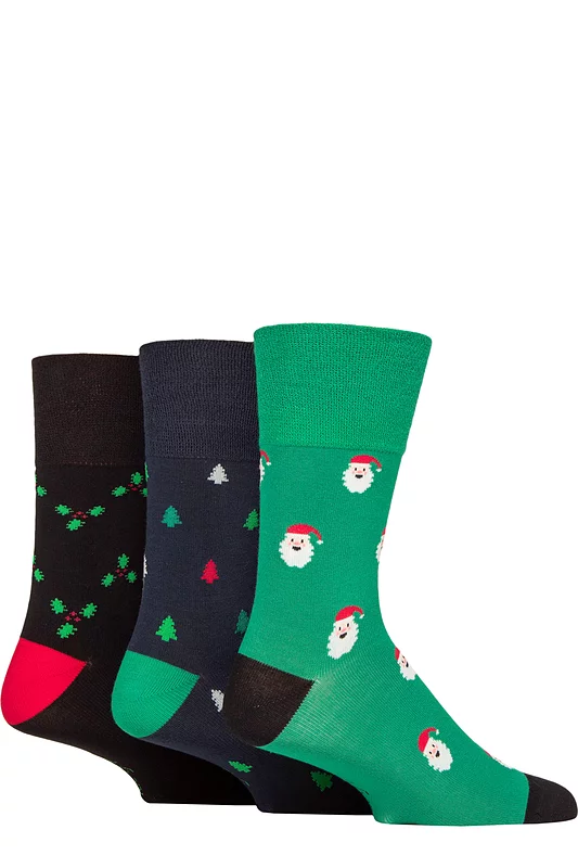 Mens 3 Pair SOCKSHOP Gentle Grip Bamboo Christmas Socks Mixed Motif Pattern 6-11