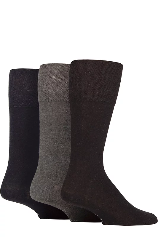 Men's 3 Pair SOCKSHOP Gentle Grip Plain Cotton Knee High Socks