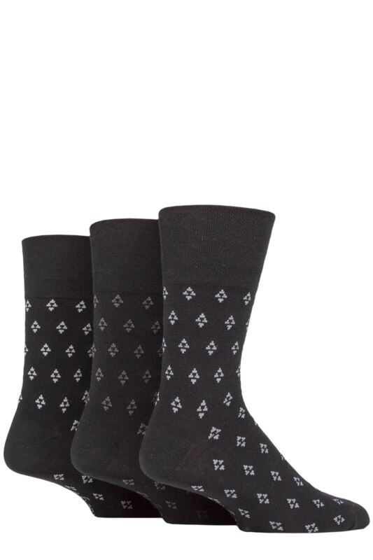 Mens 3 Pair Gentle Grip Cotton Argyle Patterned and Striped Socks