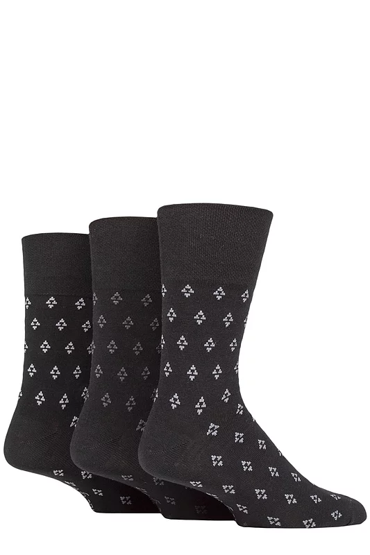 Mens 3 Pair Gentle Grip Cotton Argyle Patterned and Striped Socks