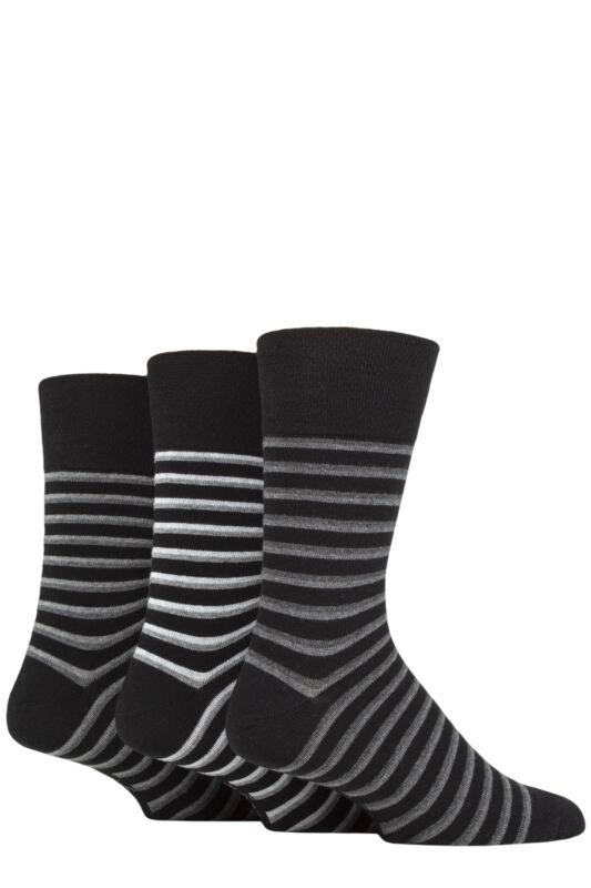 Mens 3 Pair Gentle Grip Cotton Argyle Patterned and Striped Socks